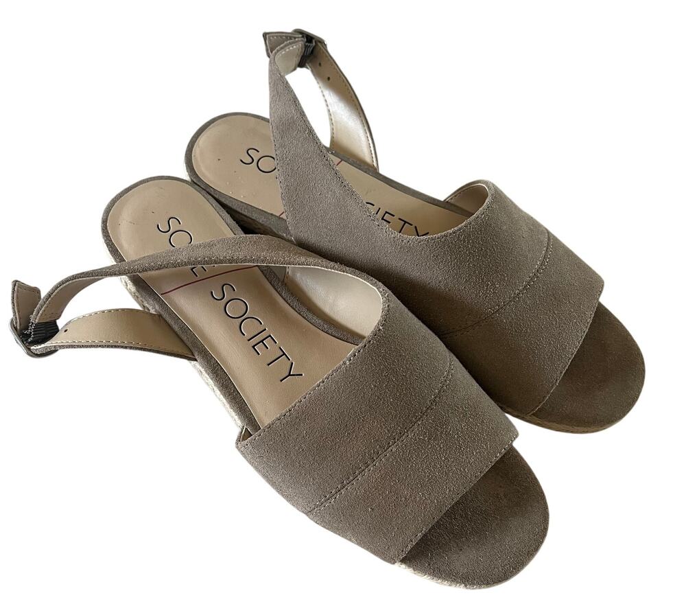Sole Society 'Dolven' Women's 8.5 Suede Dune Taupe Slingback Flat Sandal